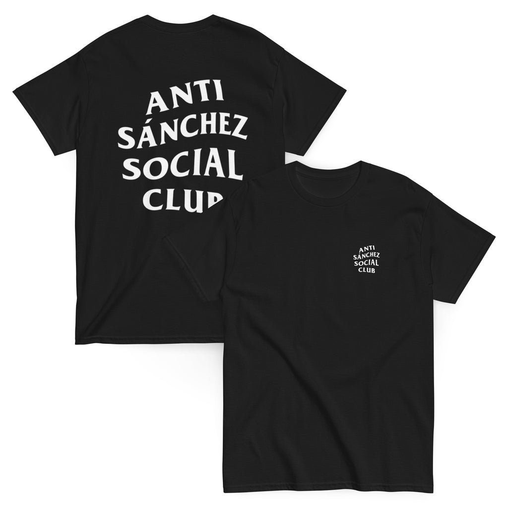 Camiseta Anti Sánchez Social Club — negro — vista delantera y trasera