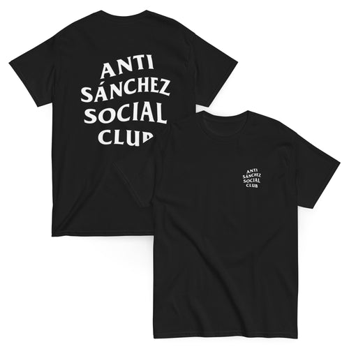 Camiseta Anti Sánchez Social Club — negro — vista delantera y trasera