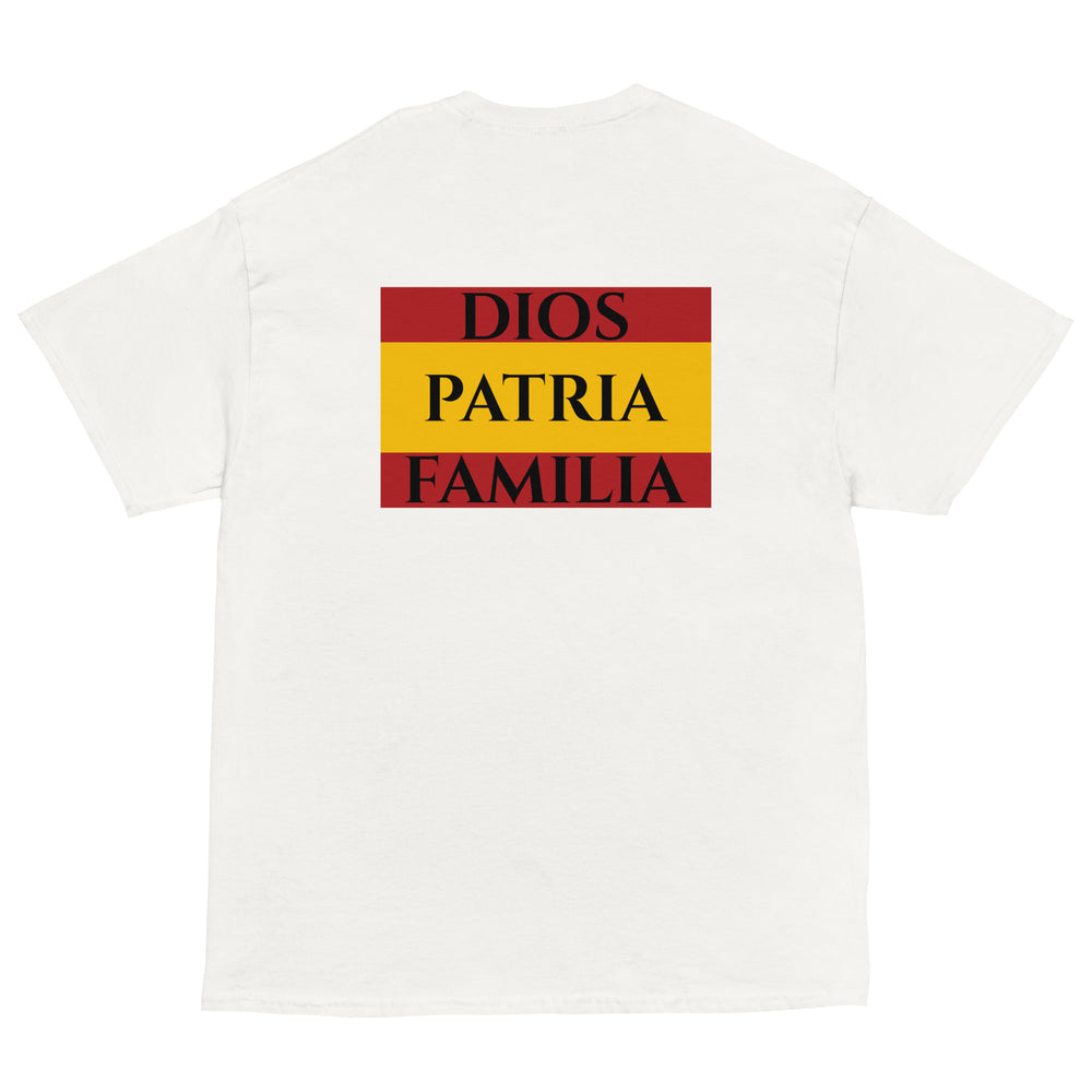 Camiseta Dios Patria Familia — blanco — vista trasera