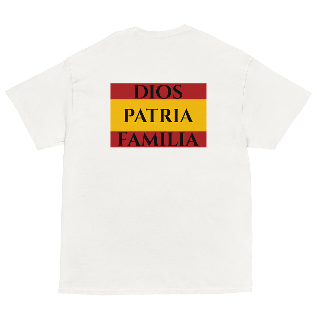 Camiseta Dios Patria Familia — blanco — vista trasera