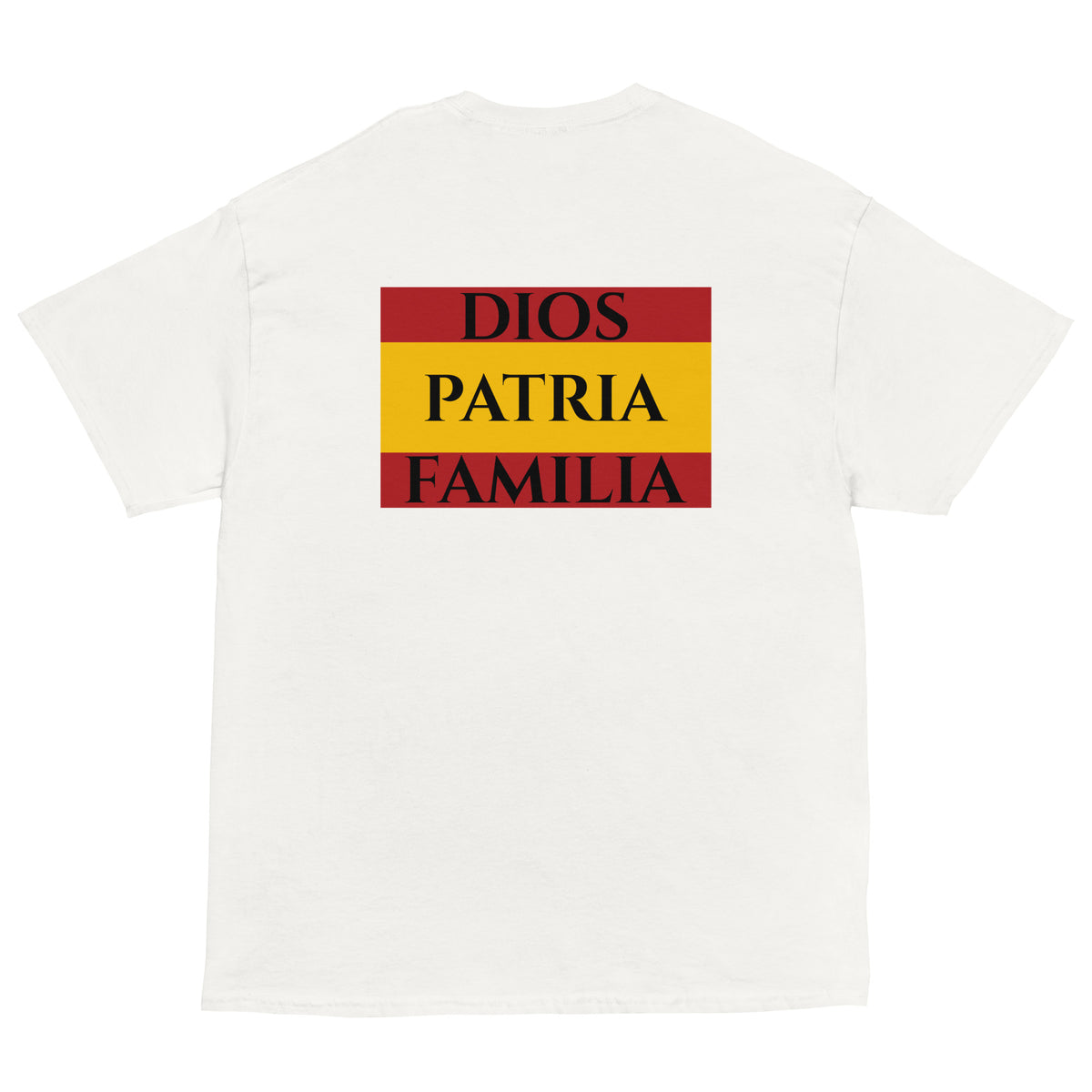 Camiseta Dios Patria Familia — blanco — vista trasera