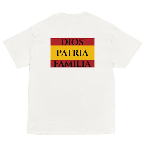 Camiseta Dios Patria Familia — blanco — vista trasera