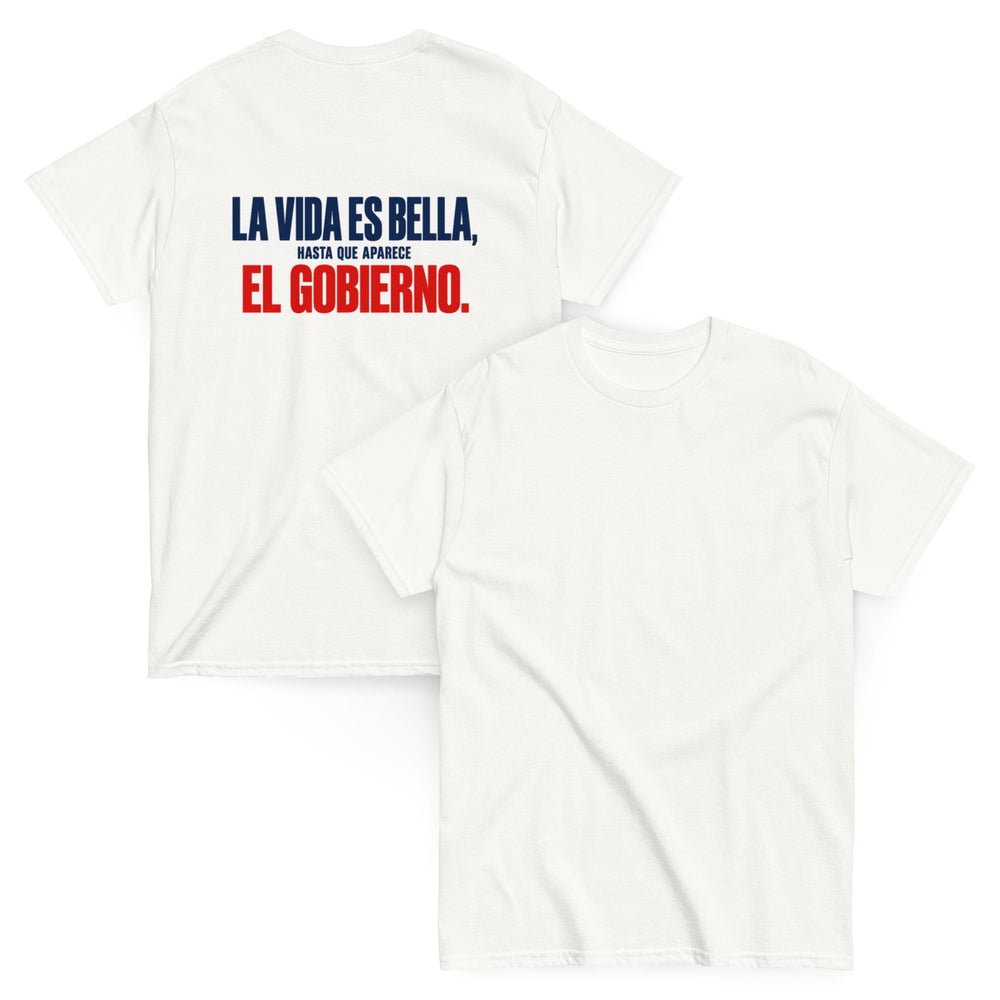 Camiseta La Vida es Bella — blanco — vista delantera y trasera