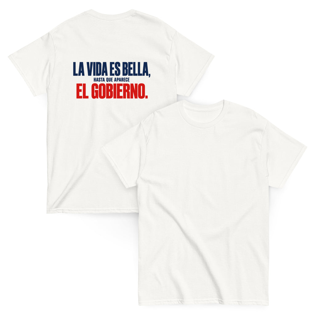 Camiseta La Vida es Bella — blanco — vista delantera y trasera