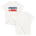 Camiseta La Vida es Bella — blanco — vista delantera y trasera